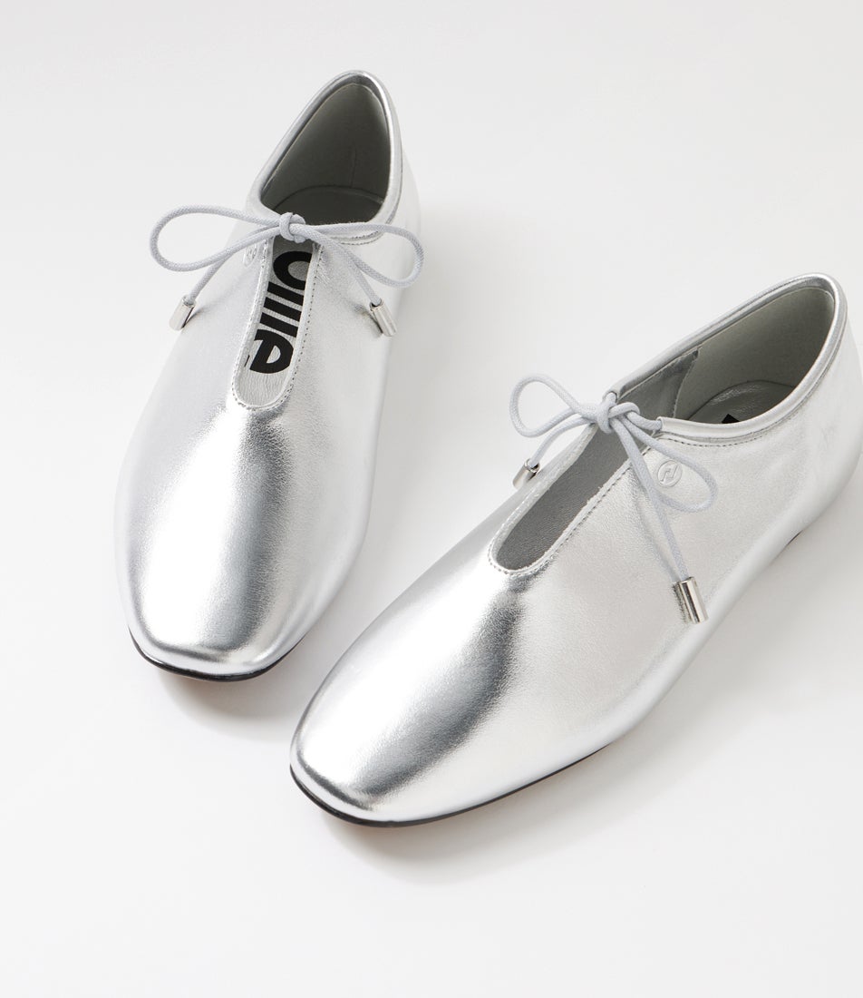 Noah Lace Silver Leather Lace Up Flats
