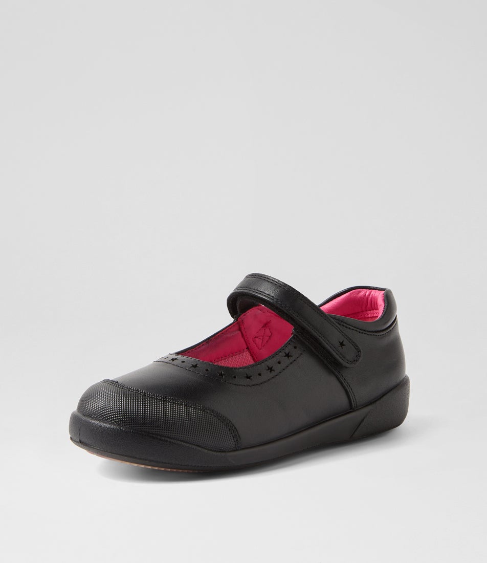 Kiara Junior E Black Print Leather Flat Shoes