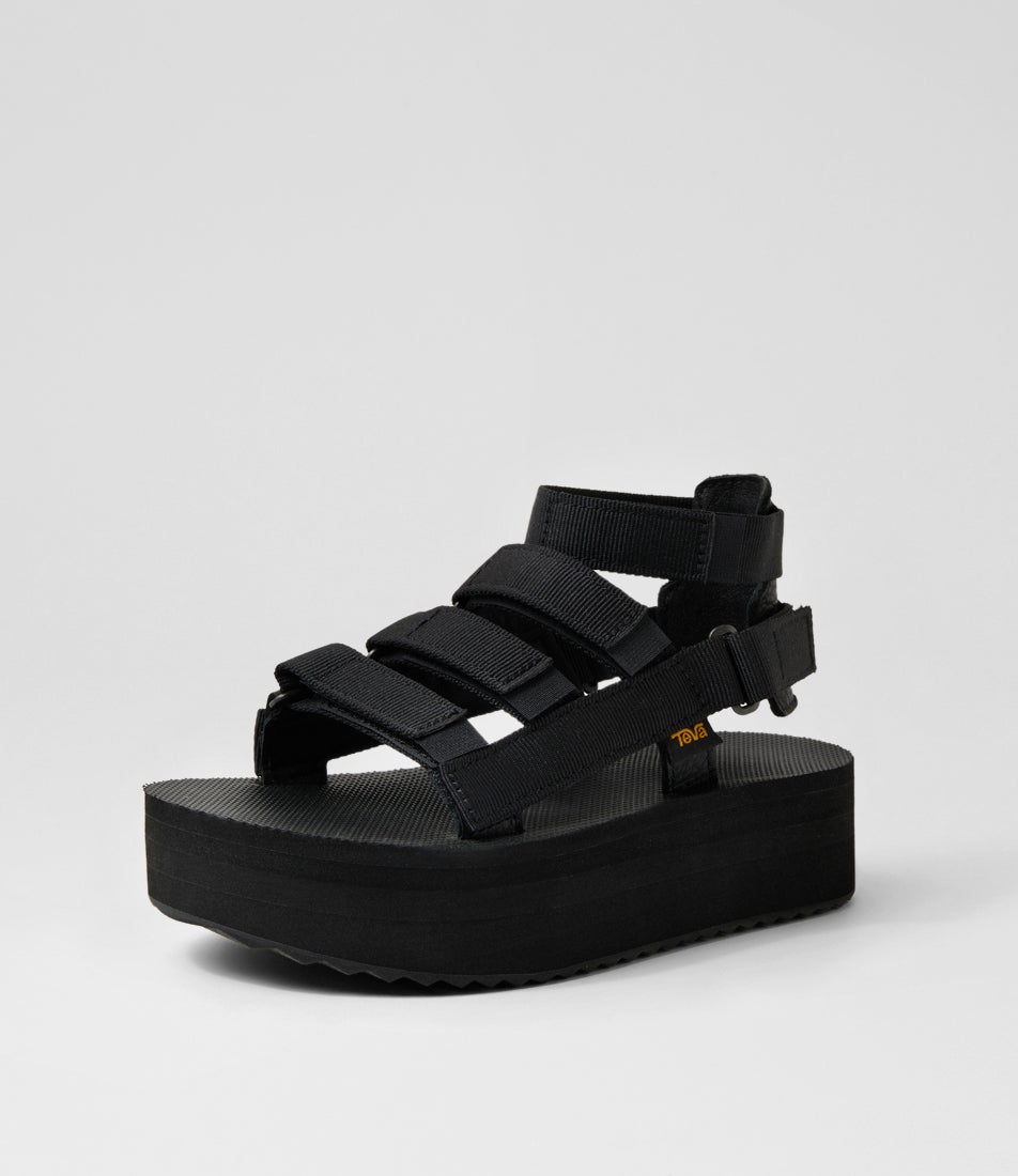 W Flatform Mevia Black Fabric Sandals