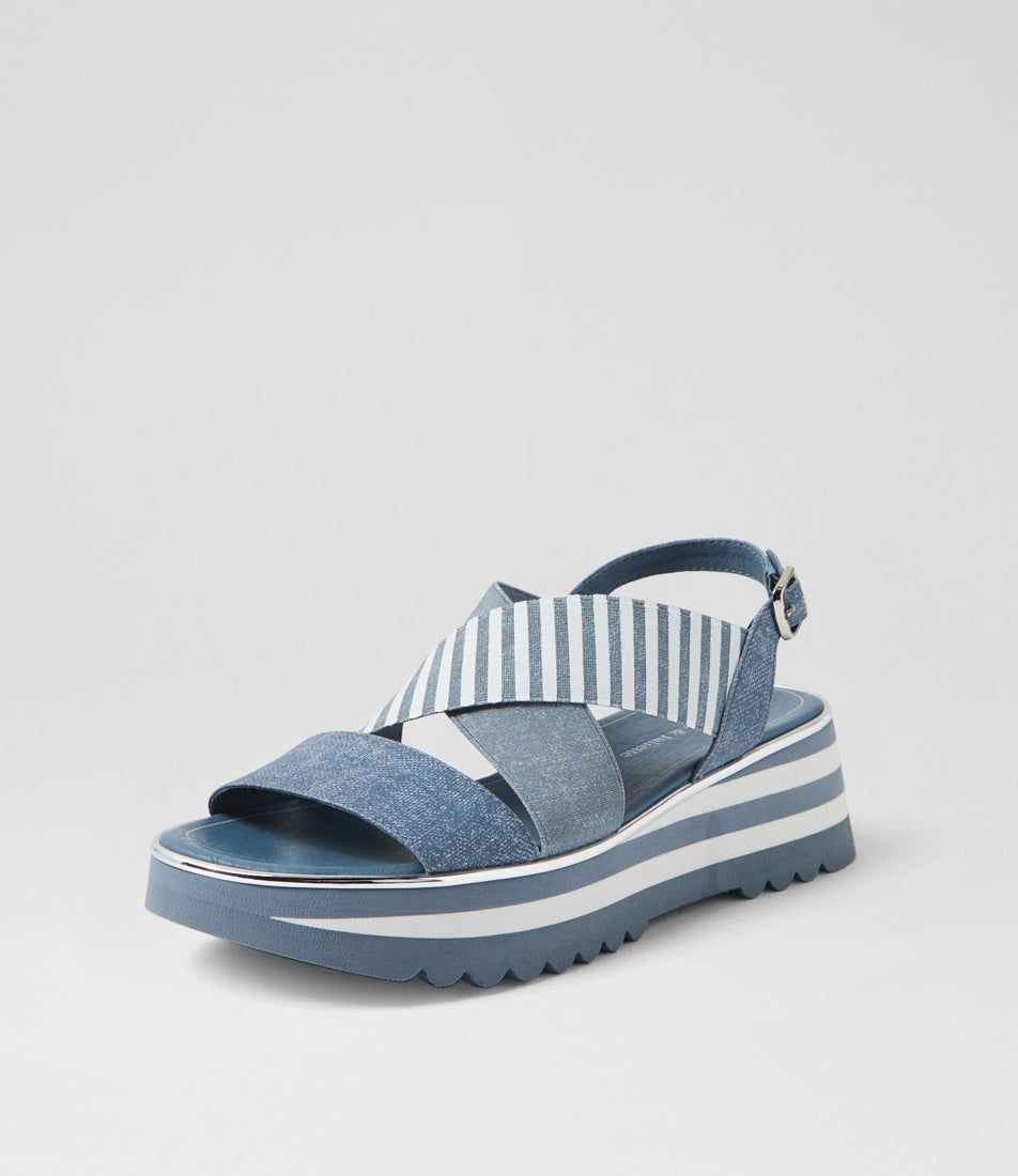 Hunters Blue Denim White Leather Sandals