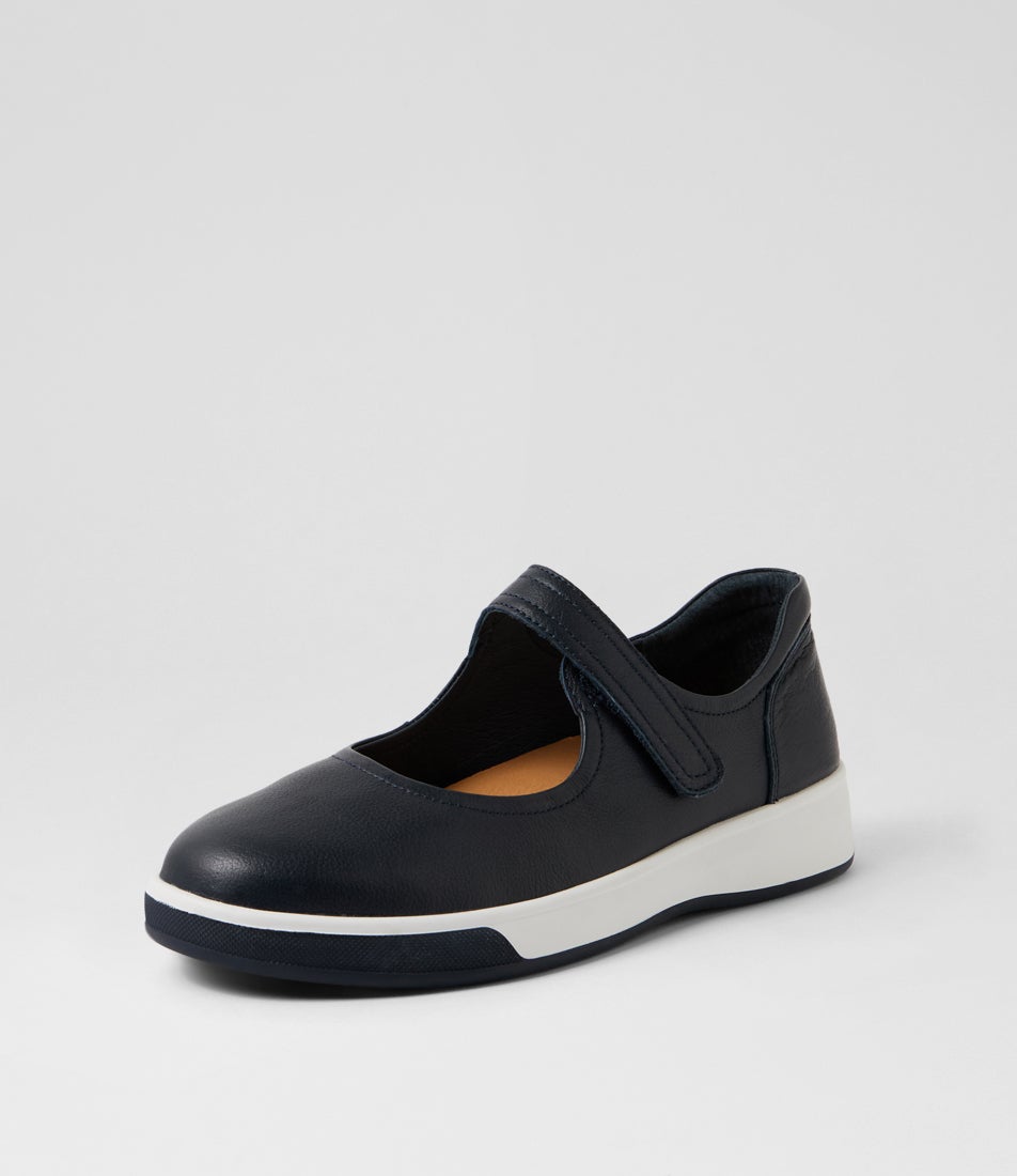 Aitch Xf Navy Leather Flat Shoes