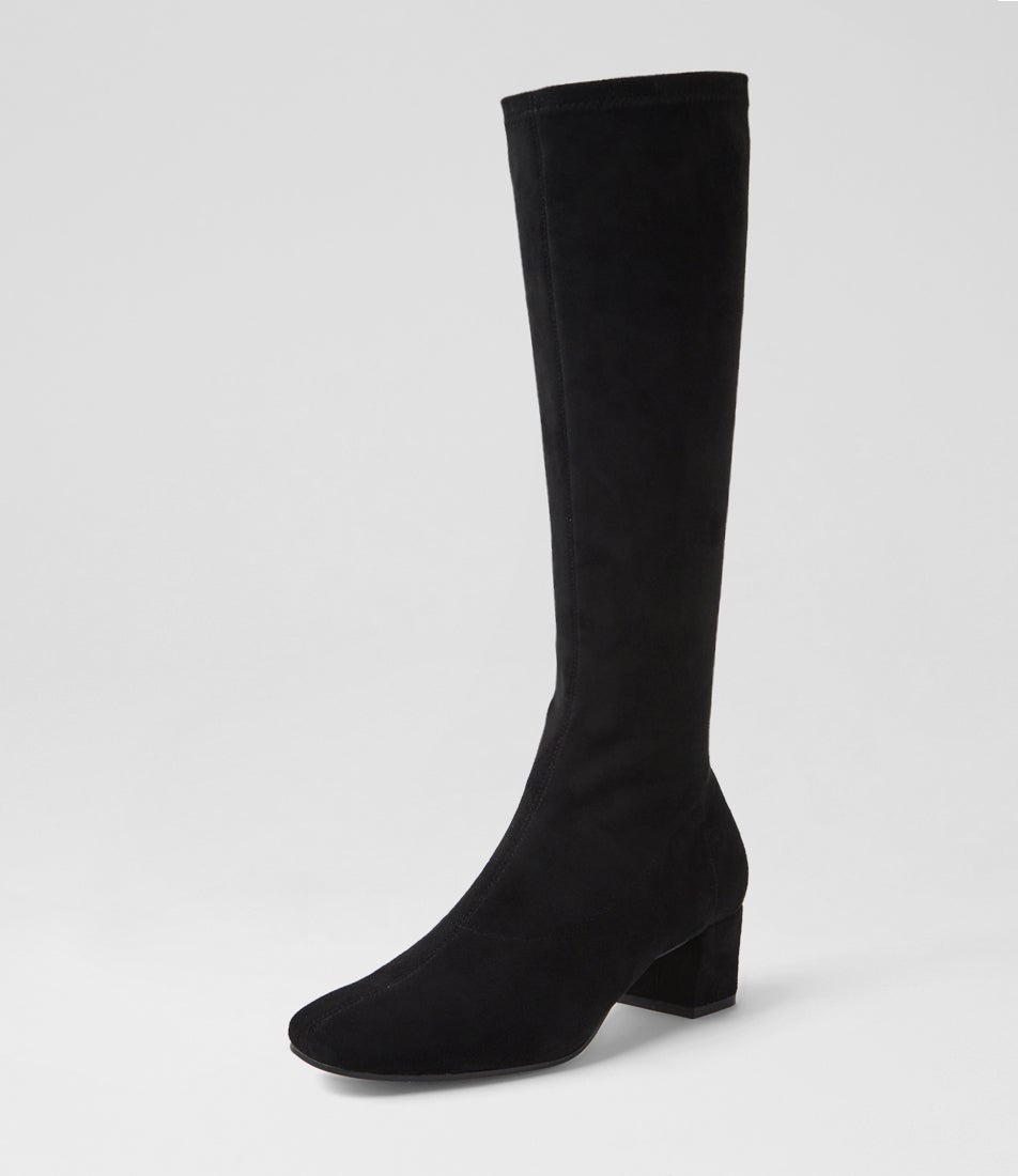 Hayleys Black Stretch Microsuede Knee High Boots
