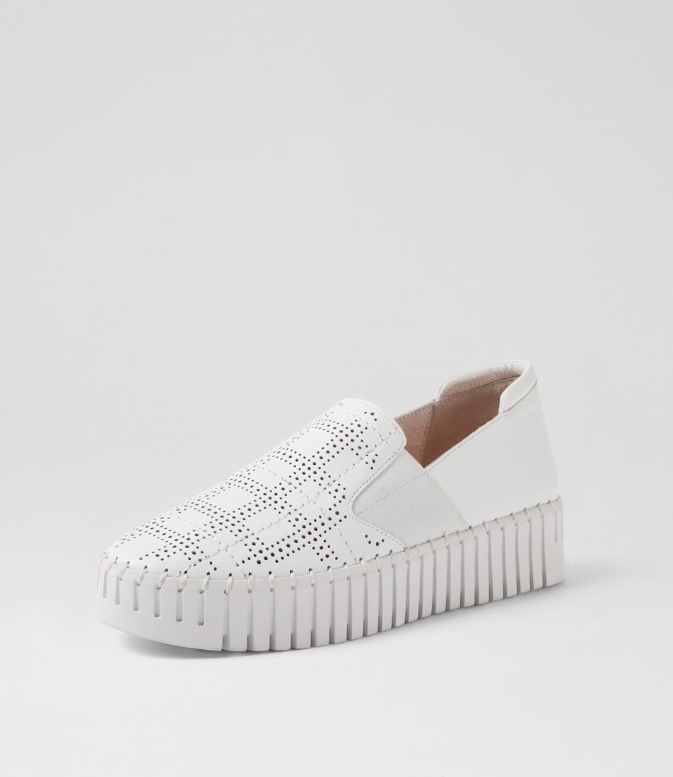 Brontey White Leather Flat Shoes