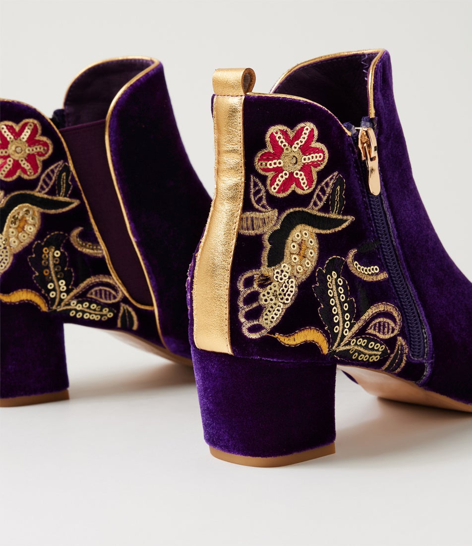 Harues Purple Multi Velvet Ankle Boots