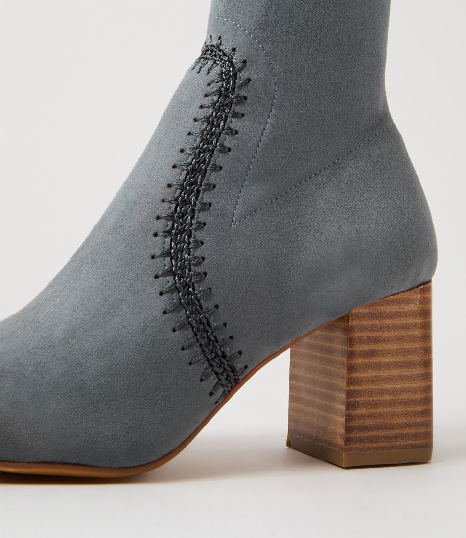 Saris Steel Blue Stretch Microsuede Knee High Boots