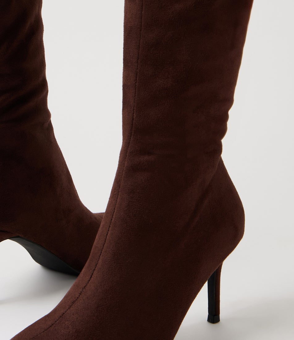Bessie Chocolate Brown Microsuede Knee High Boots