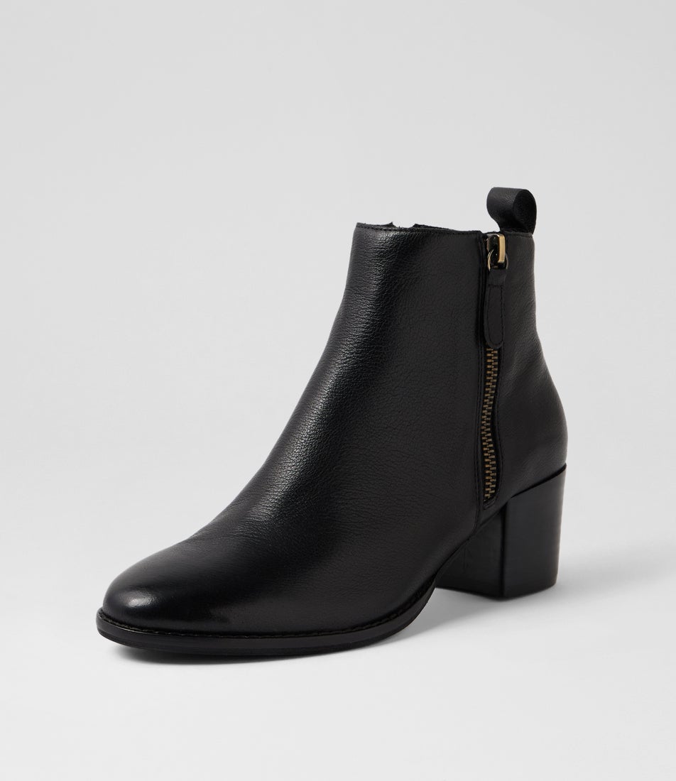 Modds Black Leather Ankle Boots