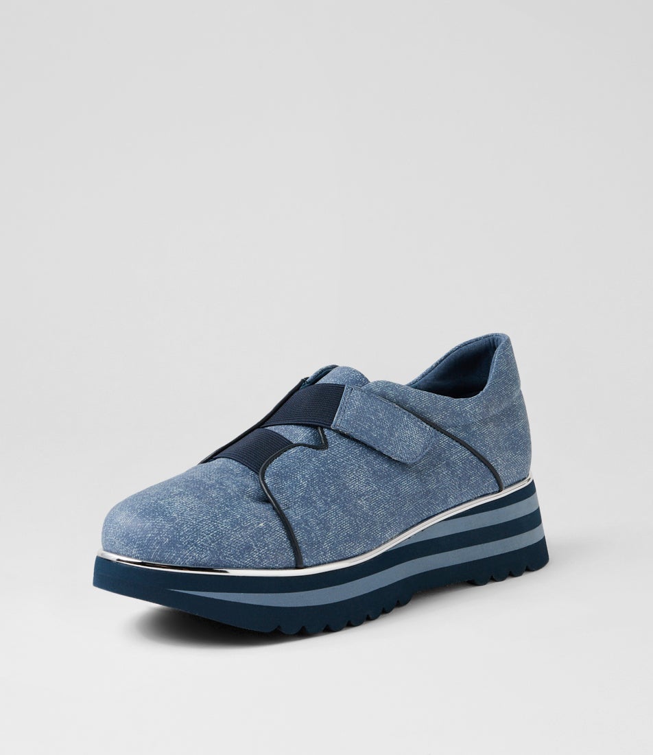 Ellore Blue Denim Navy Leather Flat Shoes