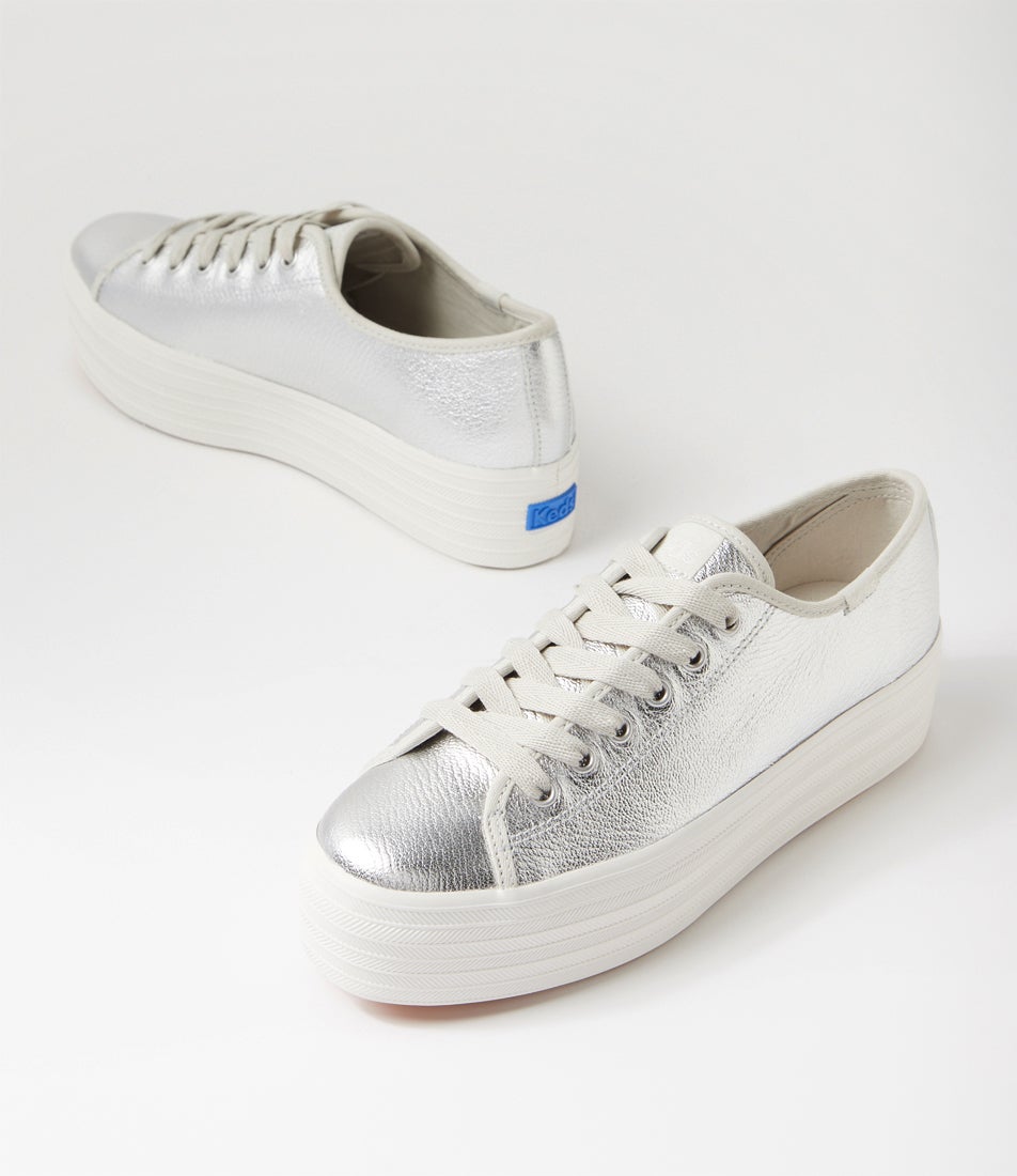 Triple Up Washed Metallic Silver Leather Sneakers Triple Up Washed Metallic Silver Leather Sneakers