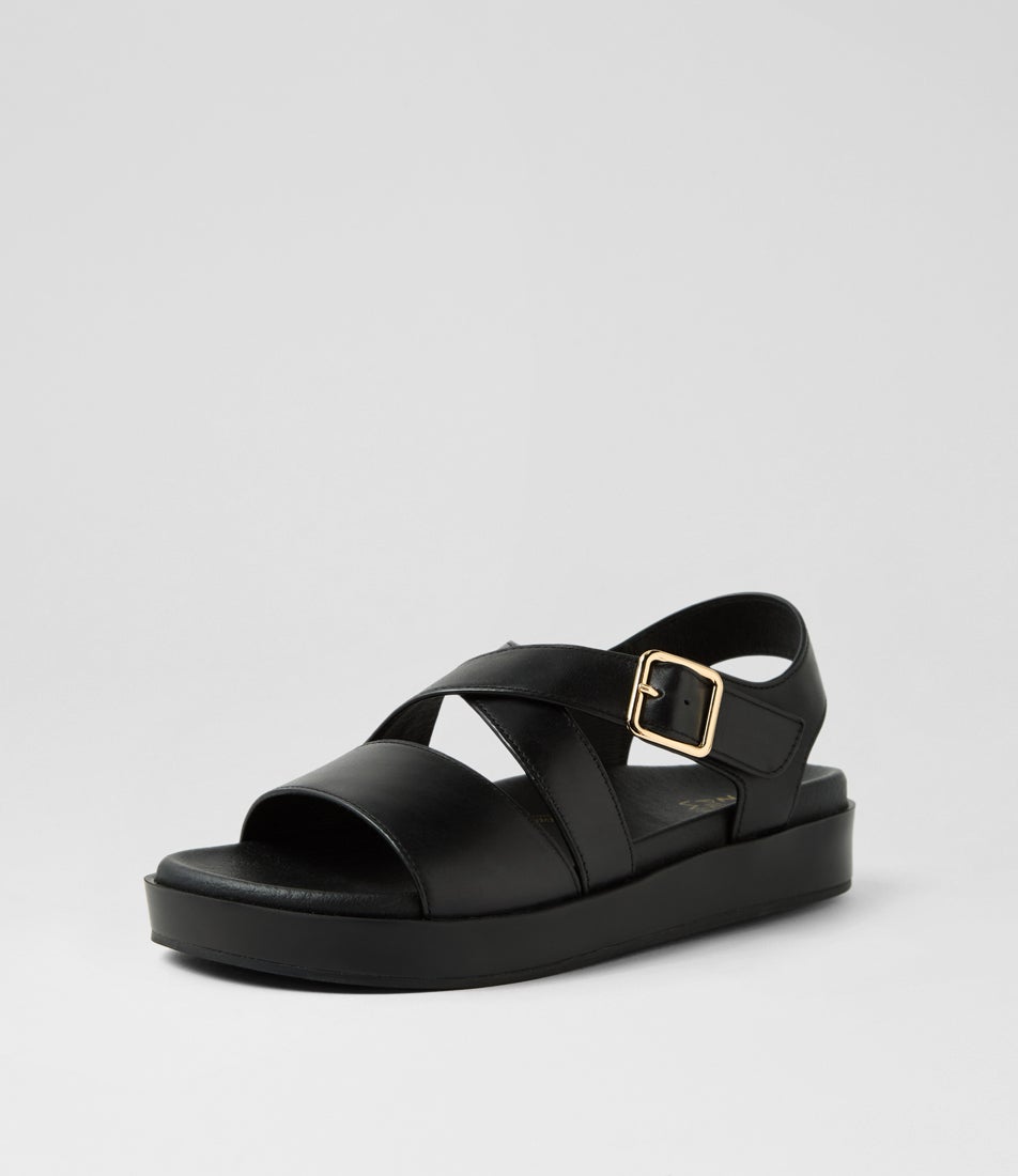Glynice W Black Leather Sandals