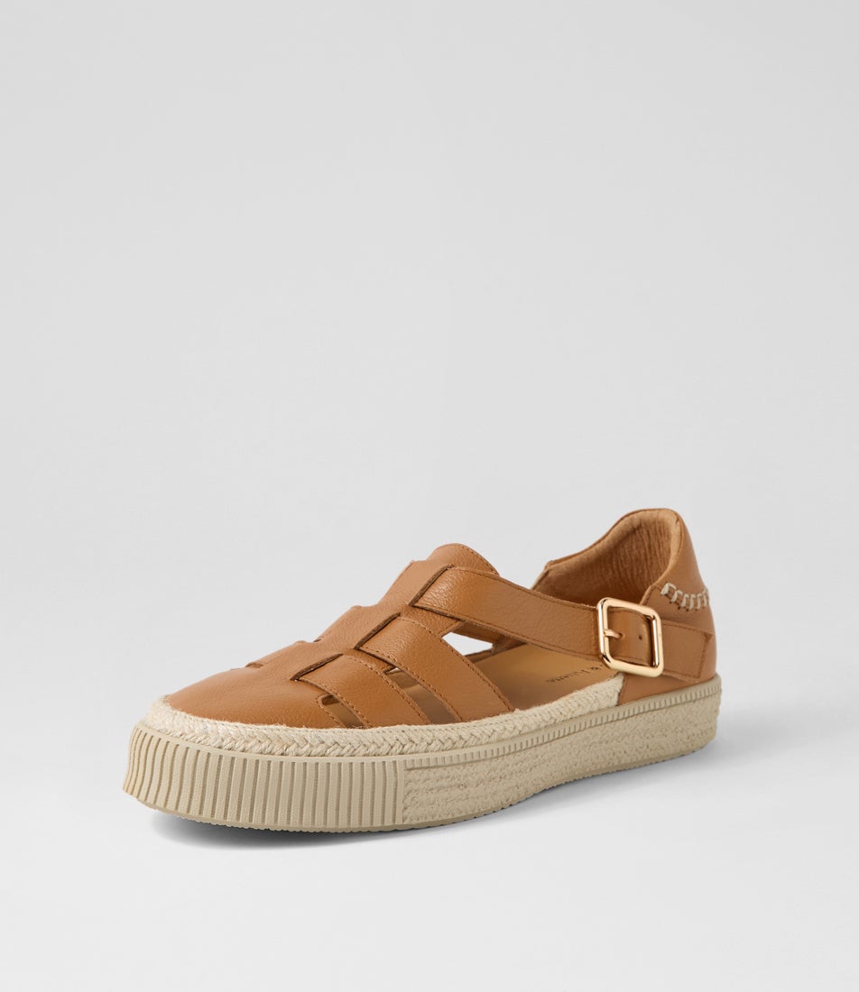 Tanzia Dark Tan Almond Leather Flat Shoes