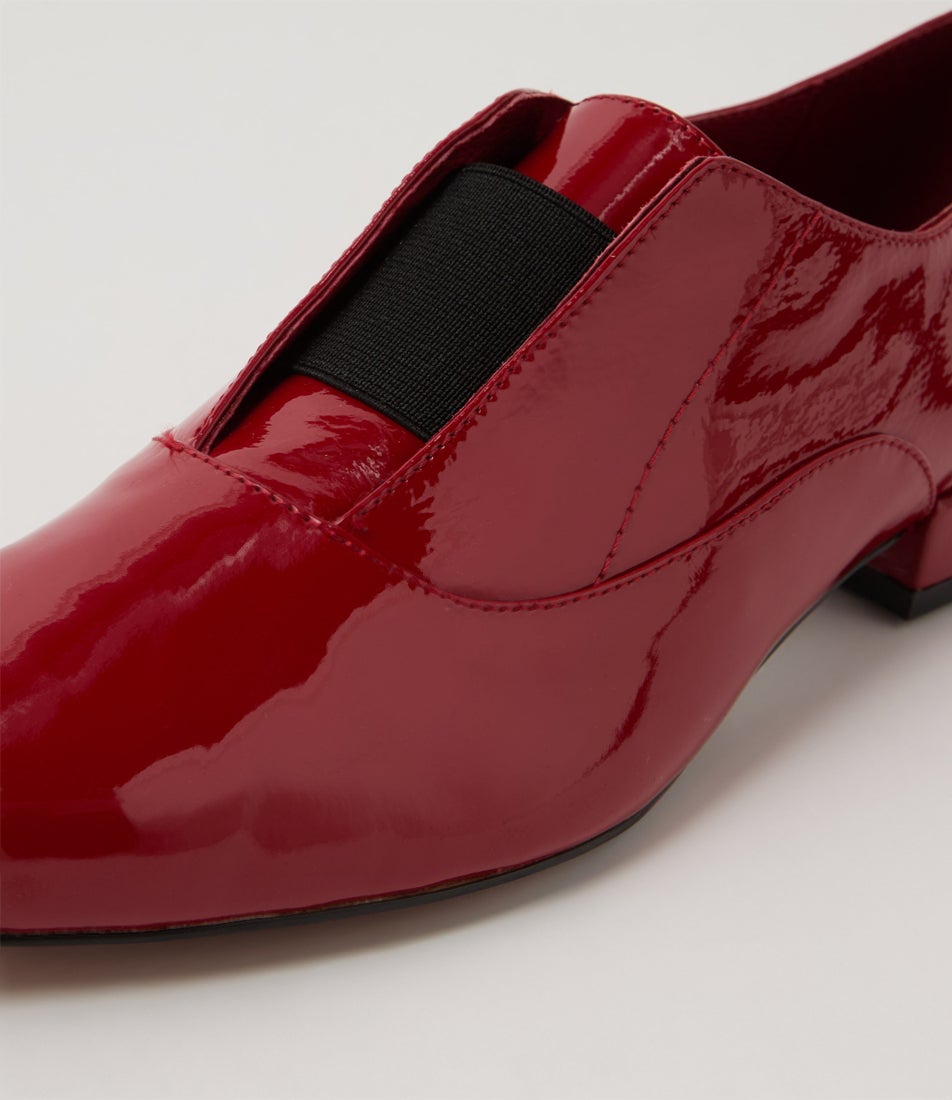 Elahs Dark Red Black Patent Elastic Flat Shoes