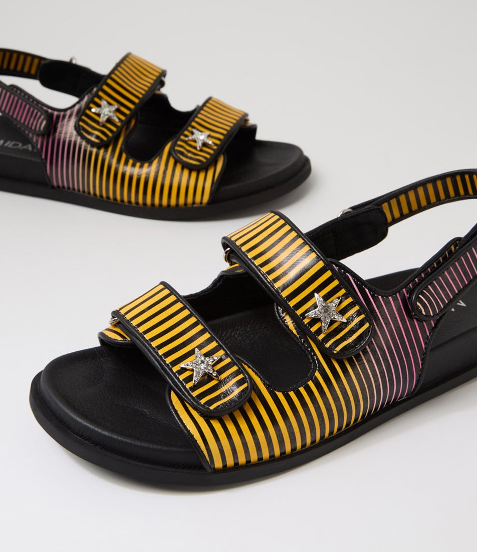 Titan Yellow Pink Stripe Leather Sandals