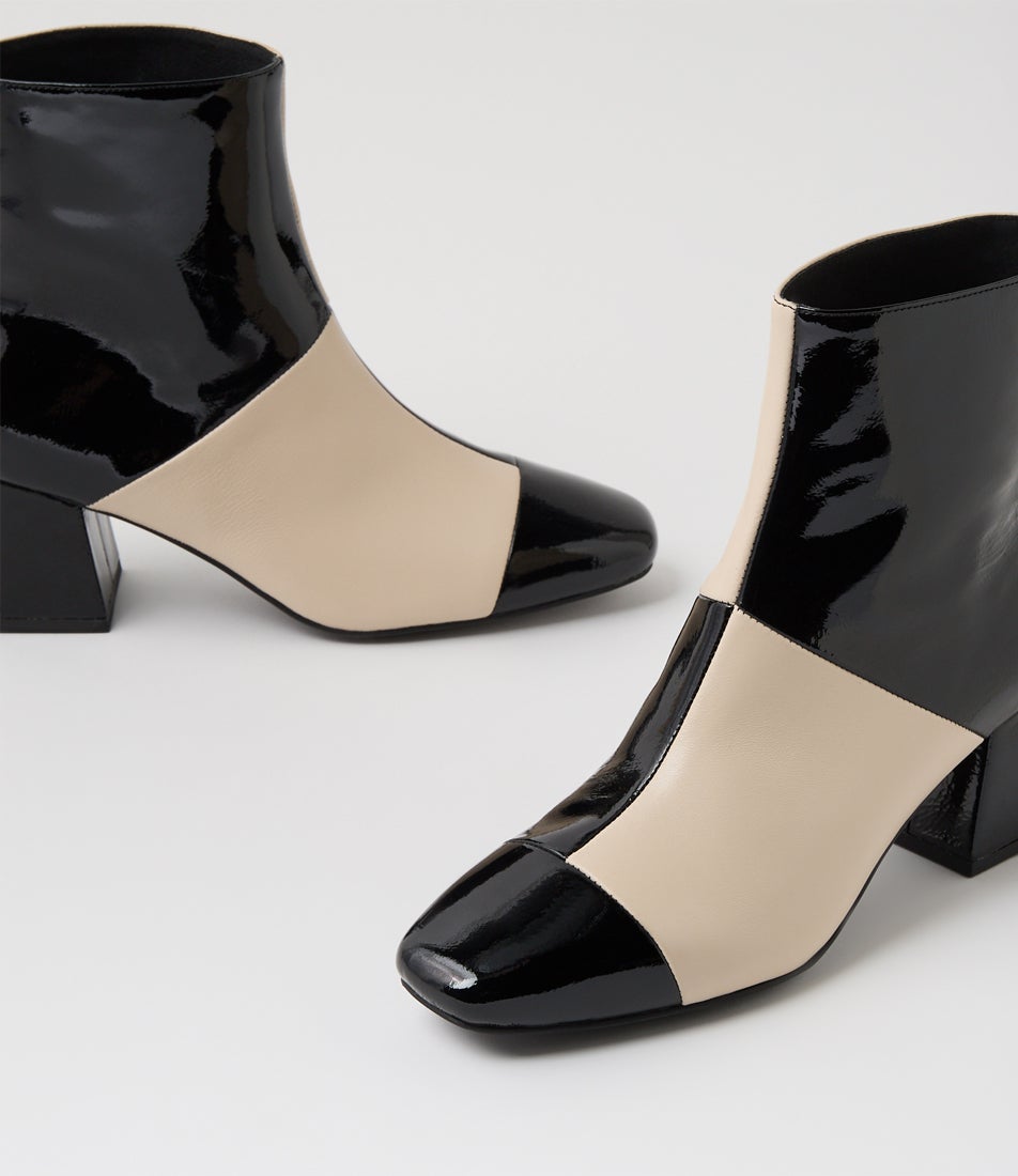 Vitch Black Cream Patent Leather Ankle Boots