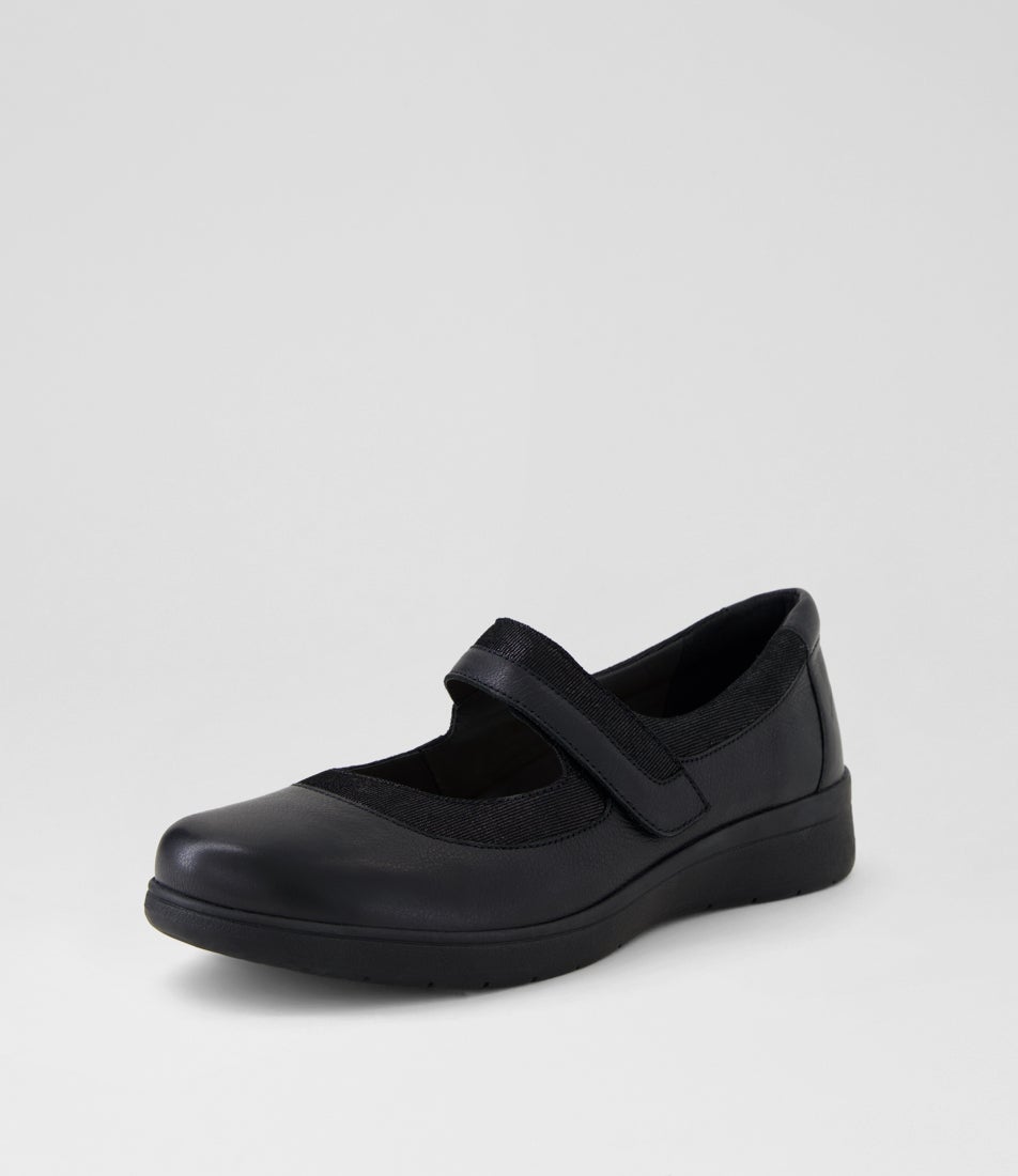 Arema D Black Shine Leather Suede Flat Shoes