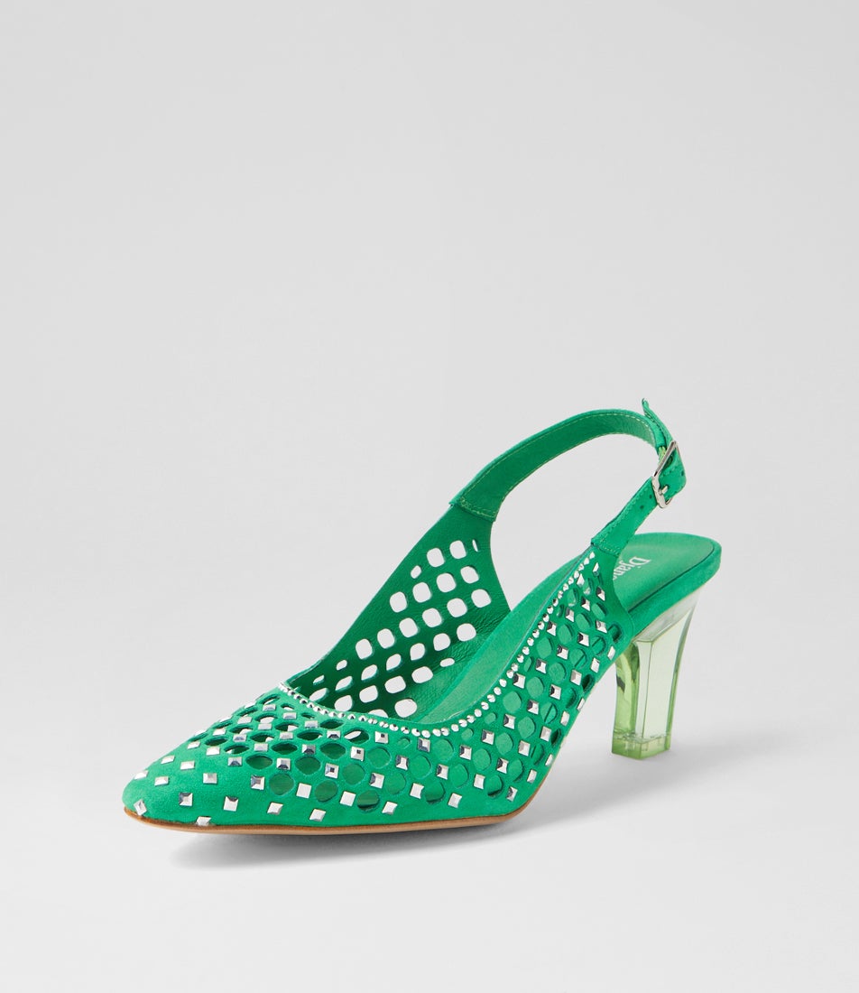 Kandee Light Lime Silver Suede Jewels Heels