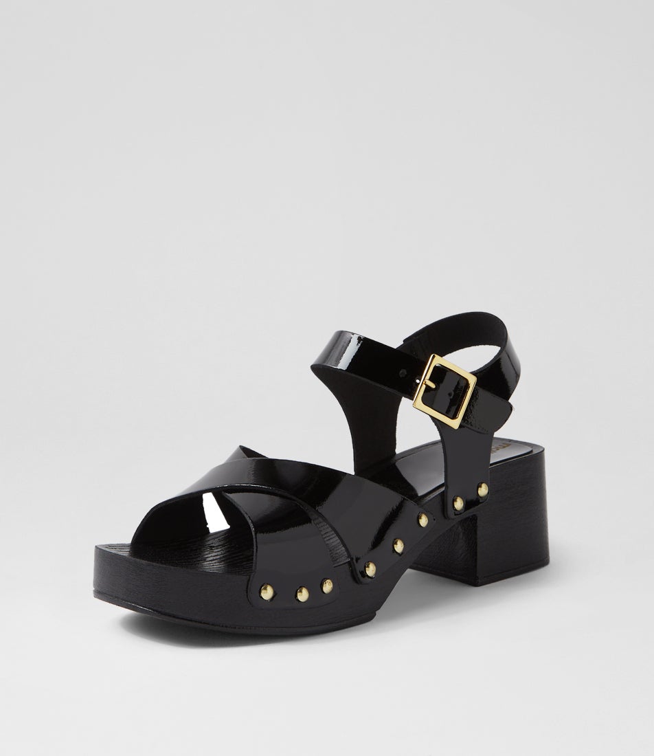 Deloise Black Patent Leather Sandals