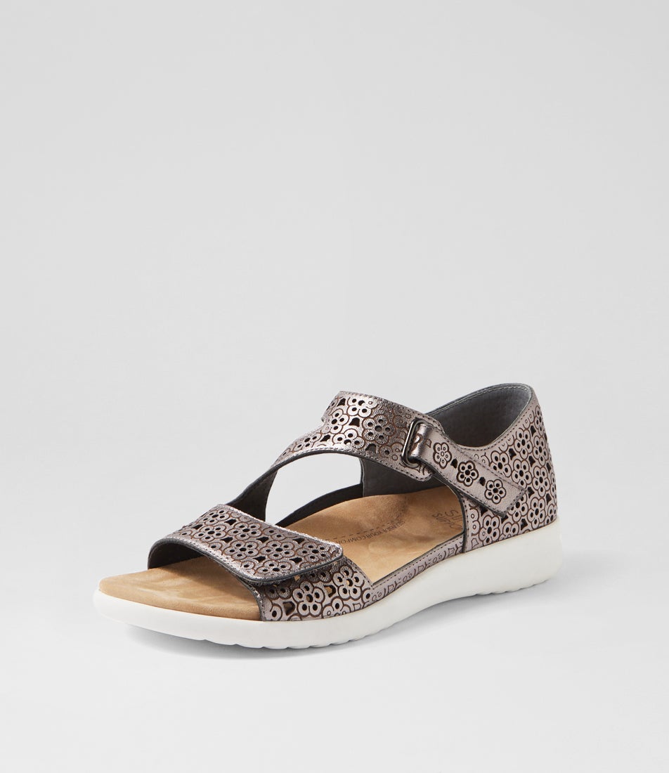 Bizza Xw Pewter White Leather Sandals