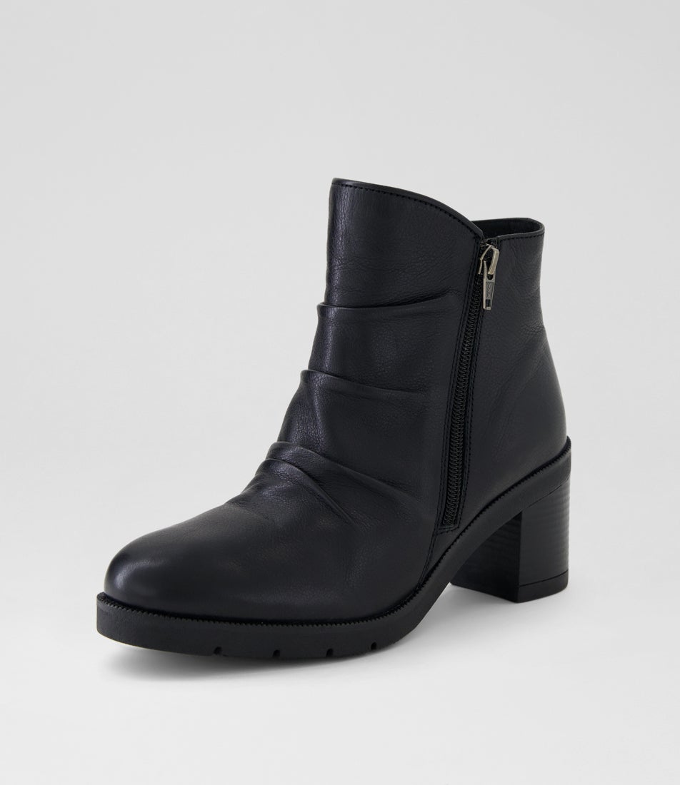 Aralie Black Leather Ankle Boots