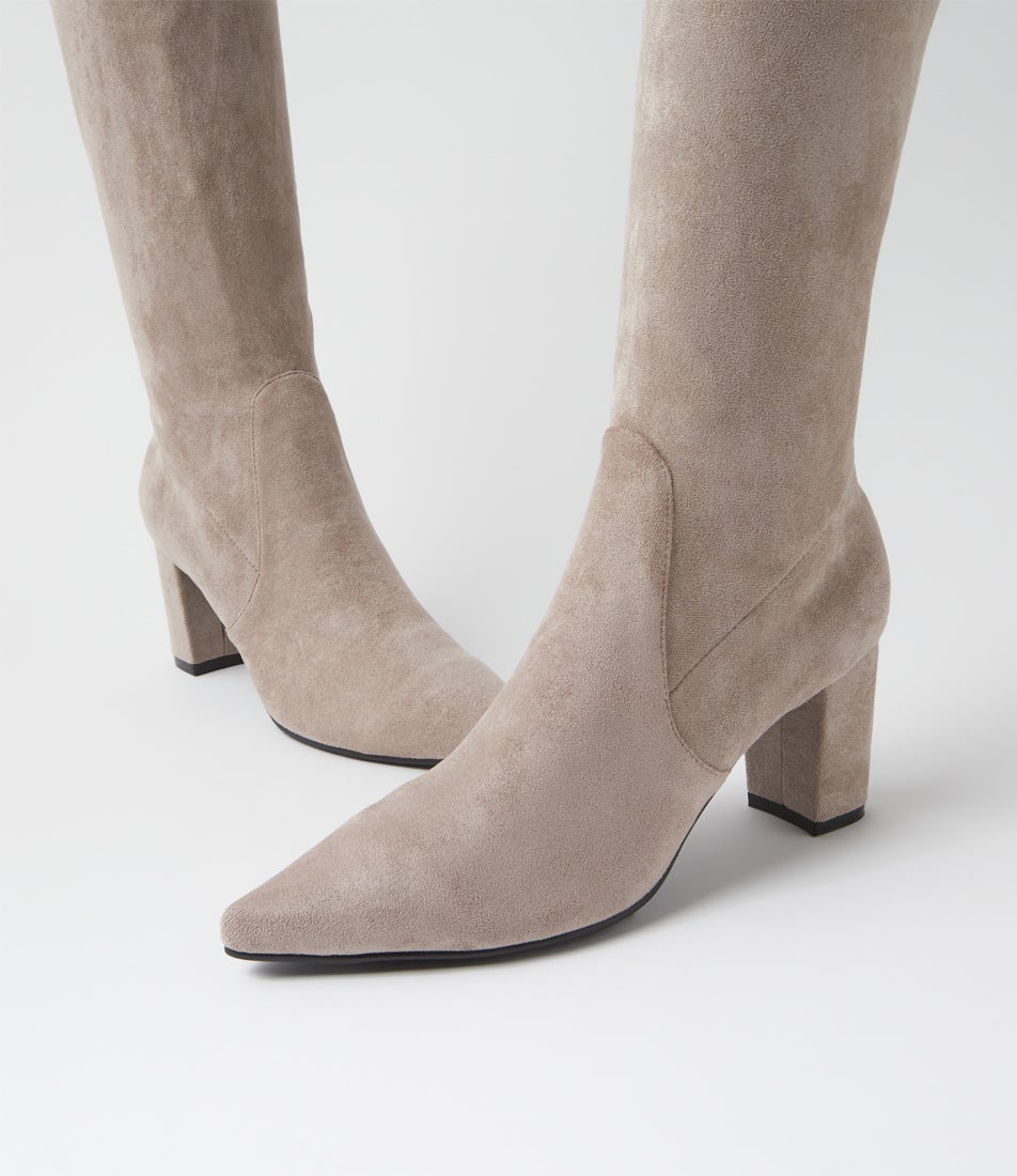 Norass Taupe Stretch Microsuede Calf Boots