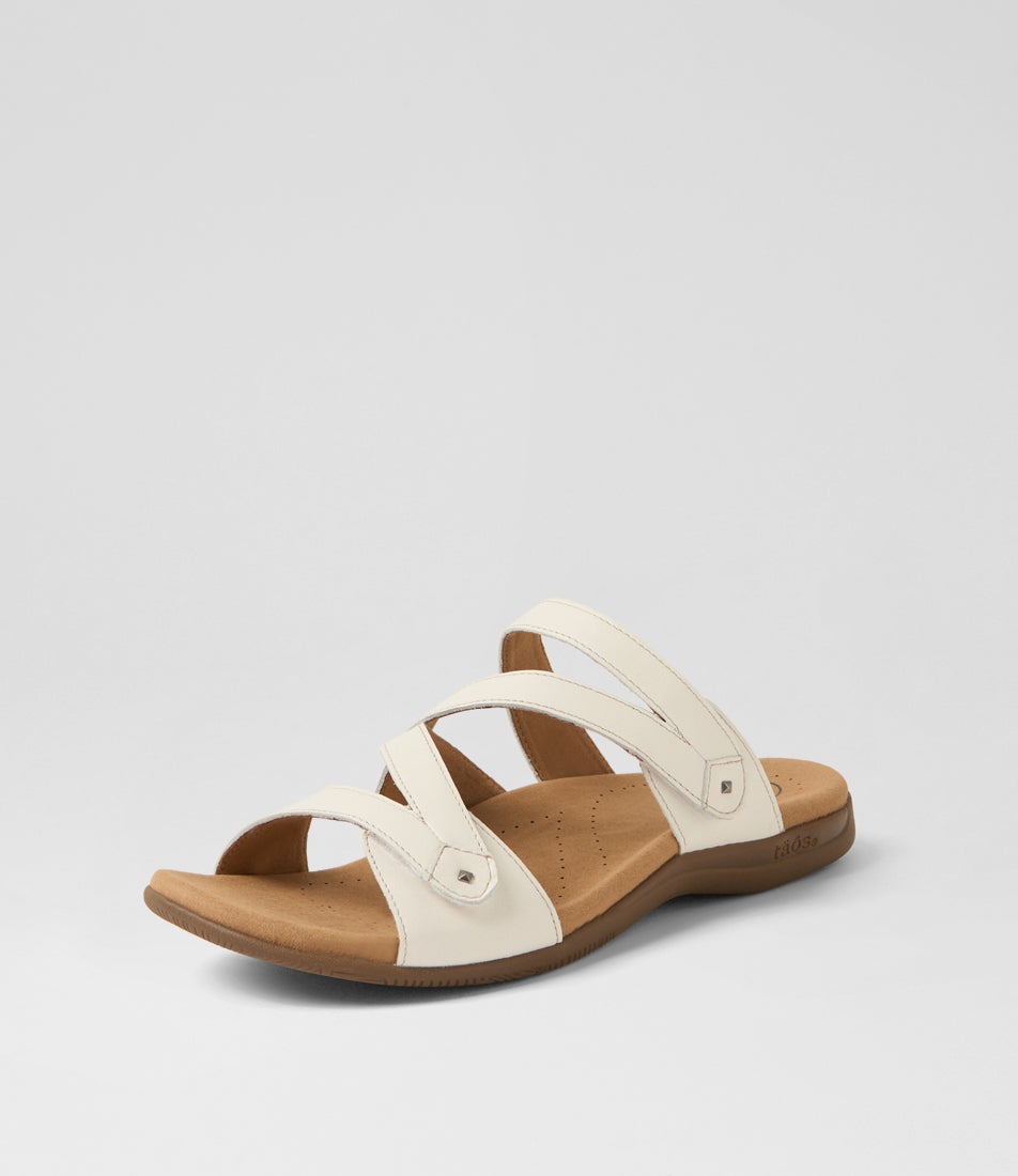 Double U White Leather Slides