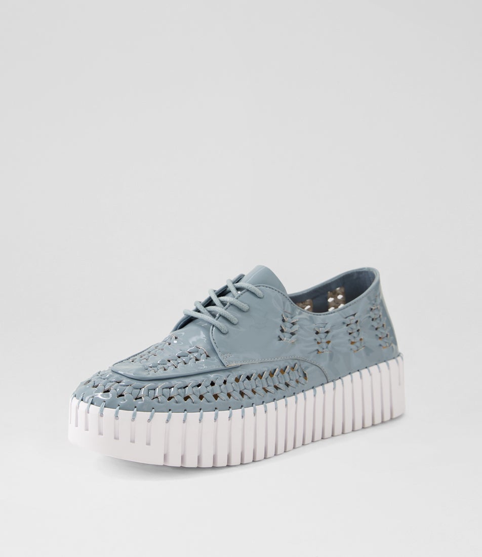 Brodies Denim White Patent Leather Sneakers