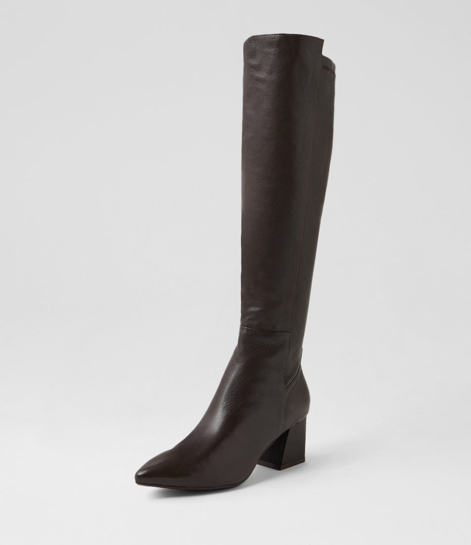 Marnin Choc Leather Stretch Knee High Boots