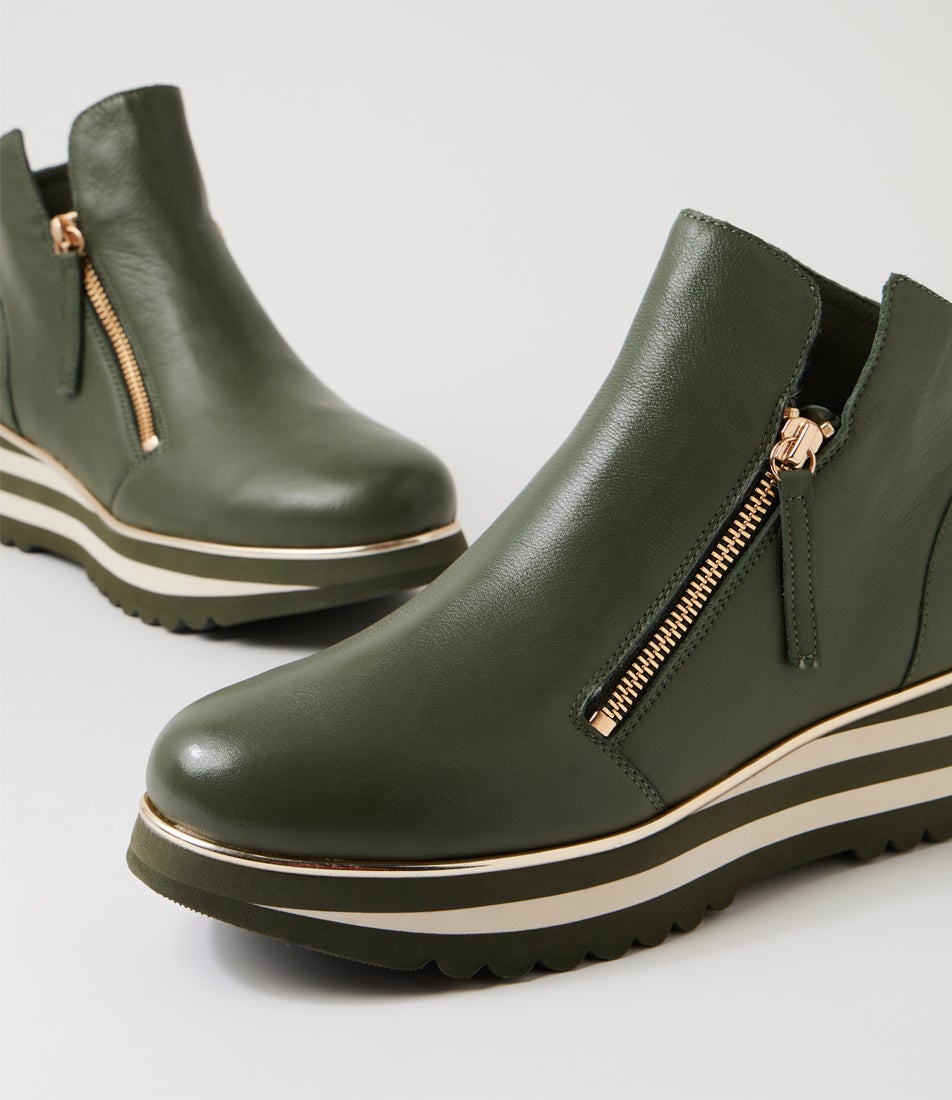 Evol Olive Milk Leather Ankle Boots