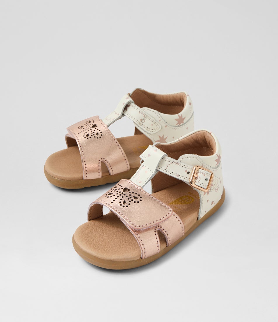 Su Haven Toddler White Rose Gold Leather Sandals