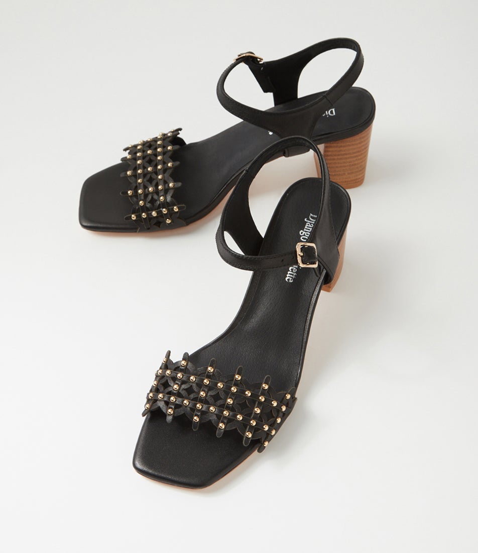 Joci Black Natural Heel Leather Sandals