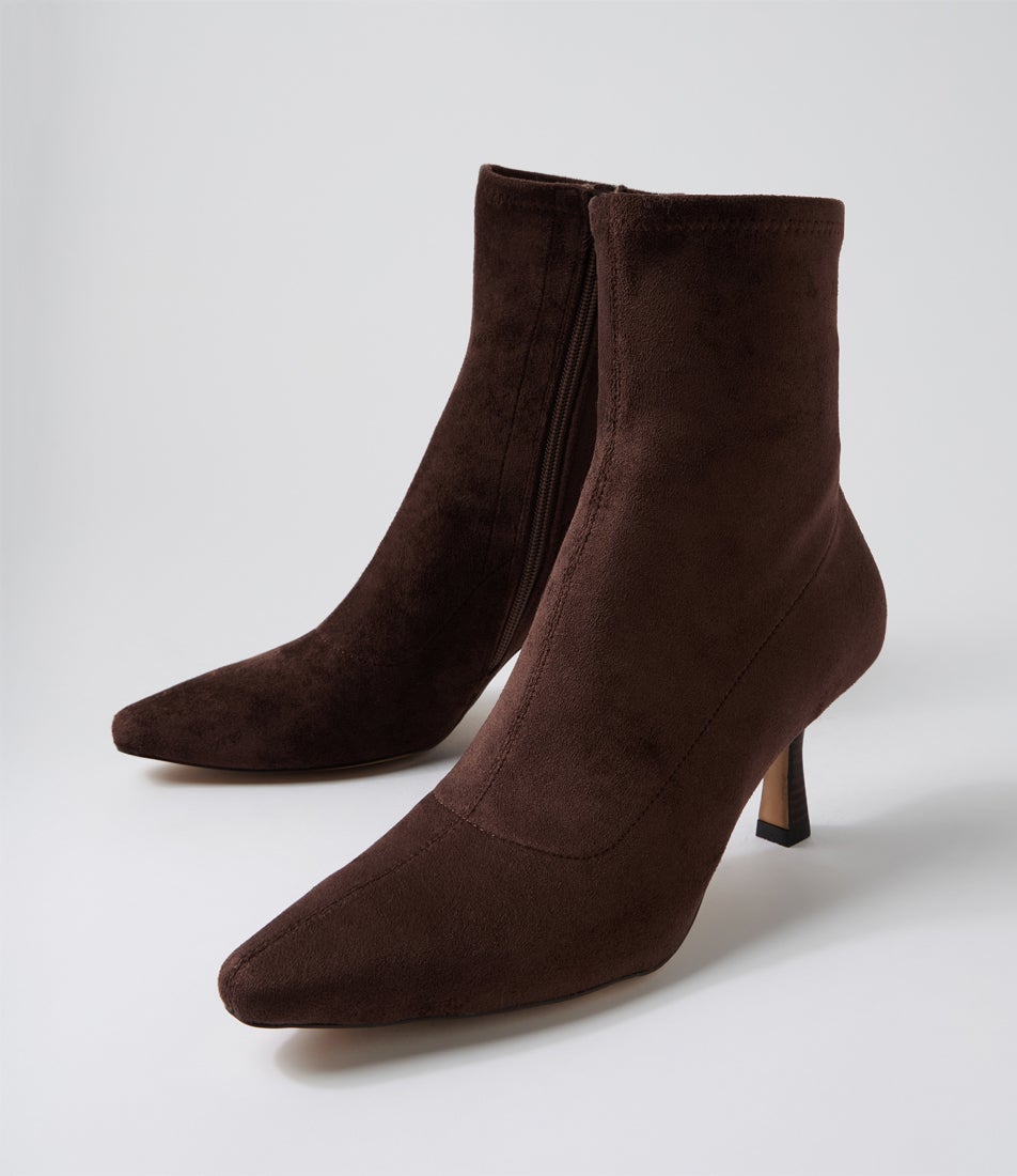 Audry Deep Brown Stretch Microsuede Ankle Boots