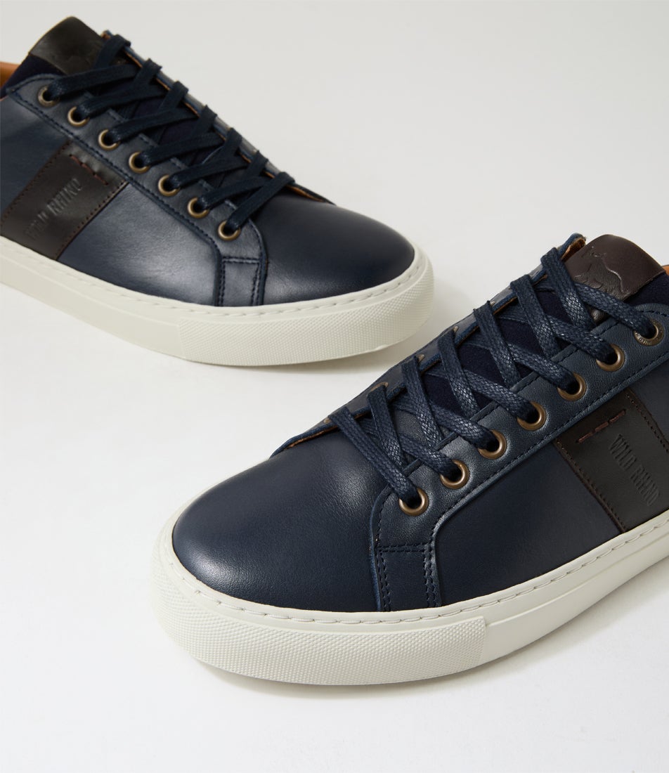 Slide Navy Leather Sneakers