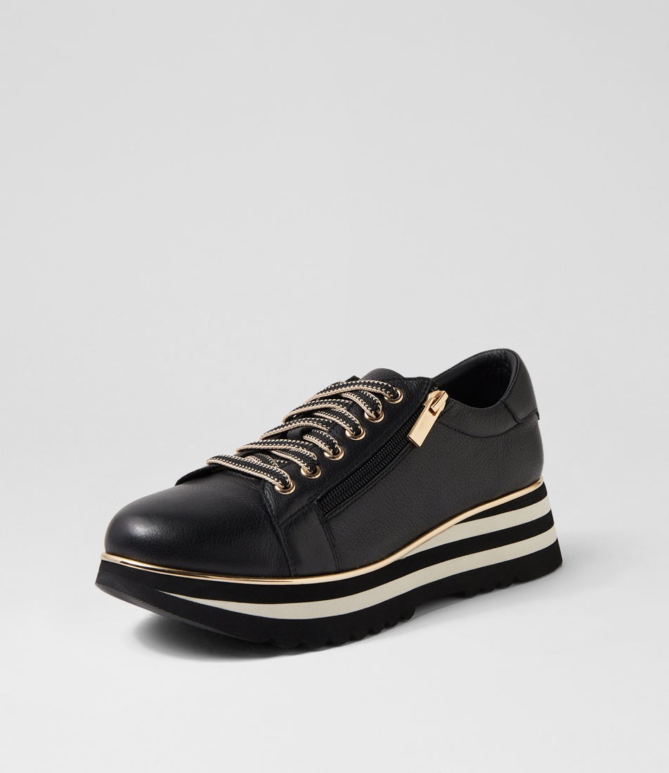 Eammes Black Leather Lace Up Flats