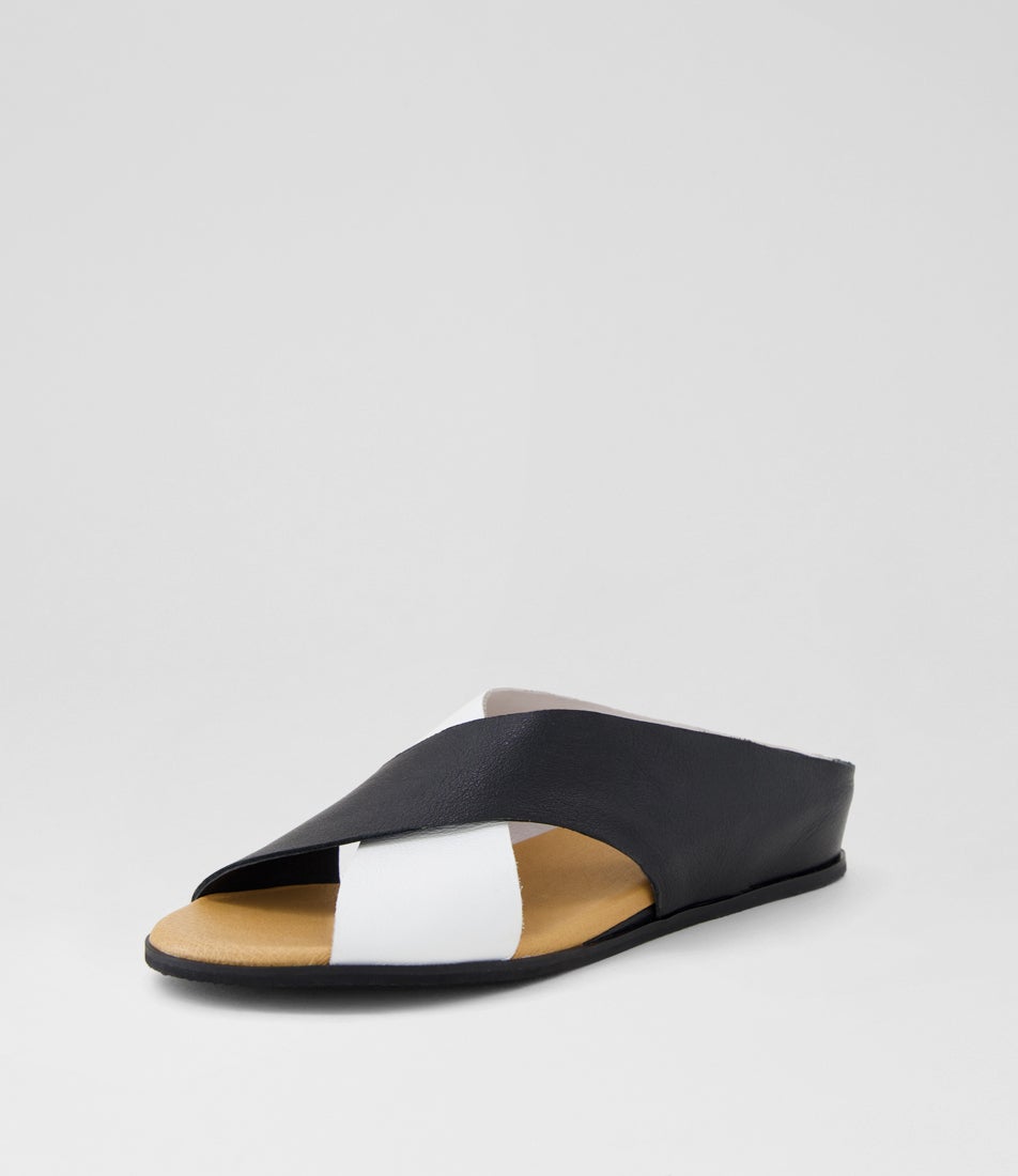 Harli White Black Leather Sandals