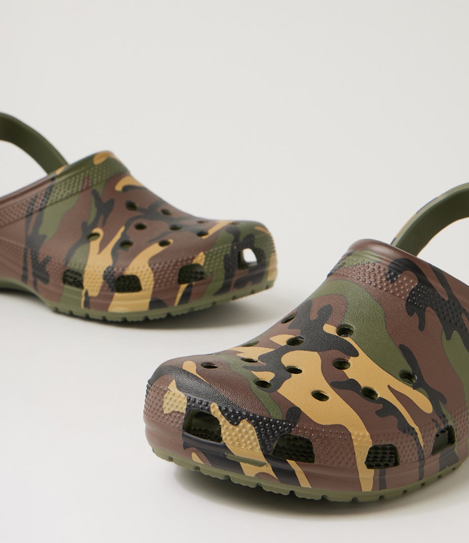 Classic Graphic Clog Army Green Multi Croslite Flat Shoes