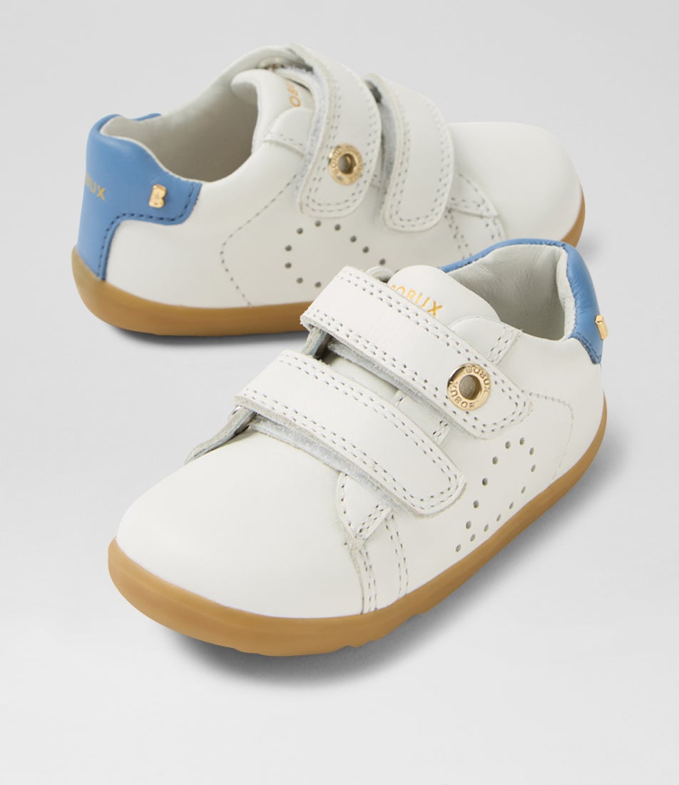 Su Maverick Toddler White Coronet Blue Leather Flat Shoes