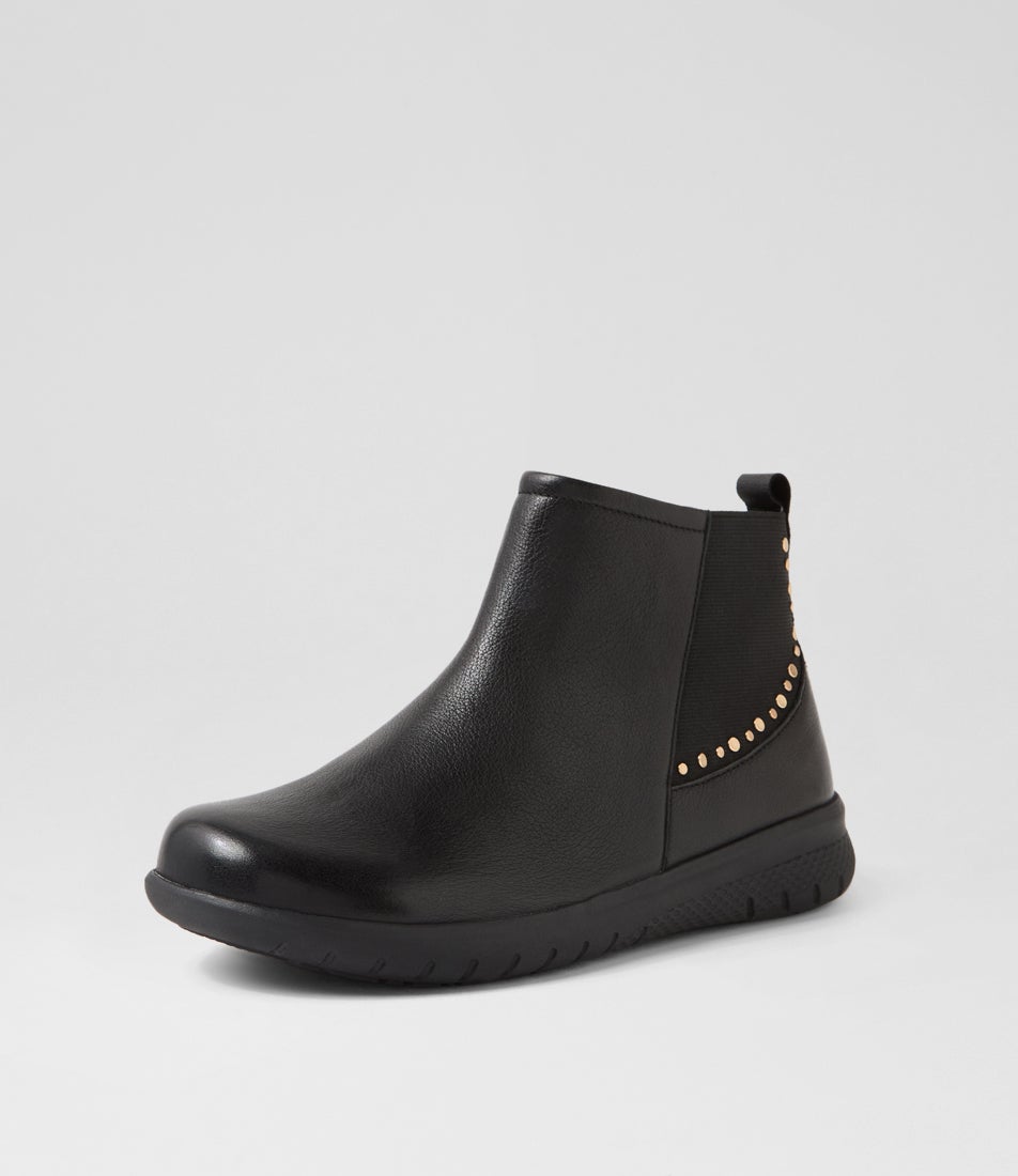 Suji Xf Black Leather Elastic Ankle Boots