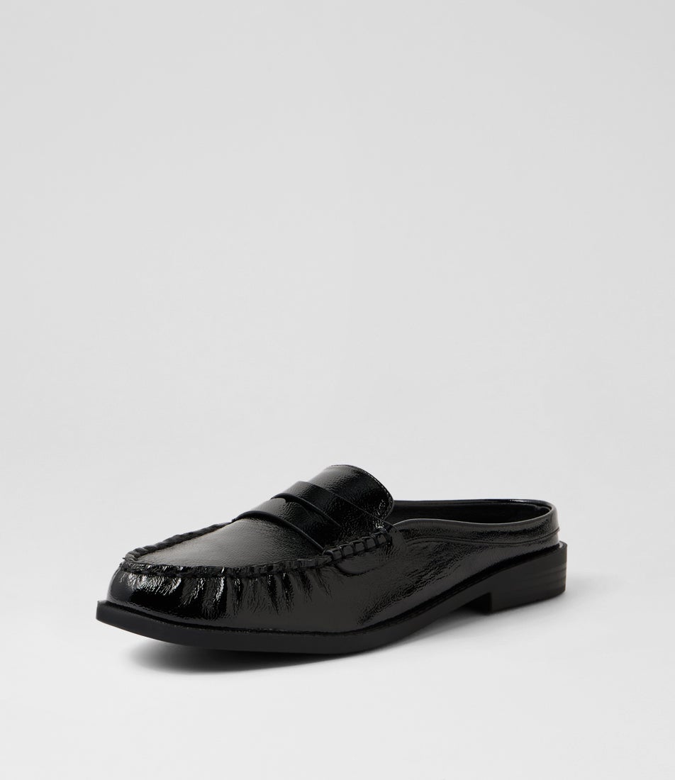 Atticus Black Crinkle Patent Synthetic Loafers