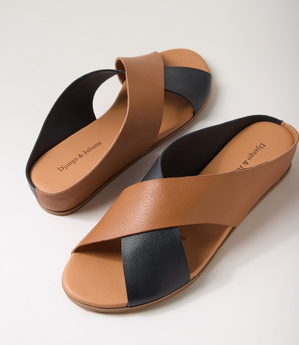 Harli Navy Tan Leather Sandals