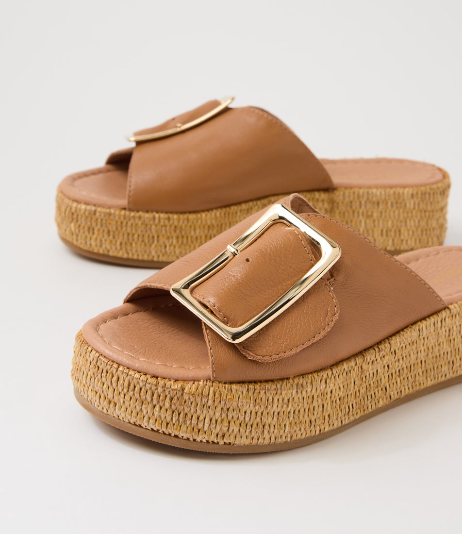 Zelsie Dark Tan Leather Slides