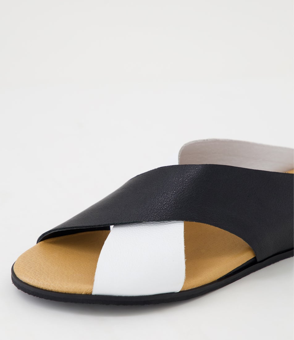 Harli White Black Leather Sandals