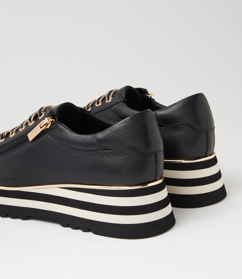 Eammes Black Leather Lace Up Flats