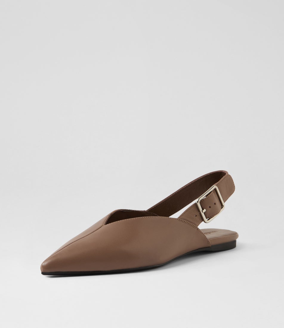 Foraya Dark Taupe Leather Flat Shoes