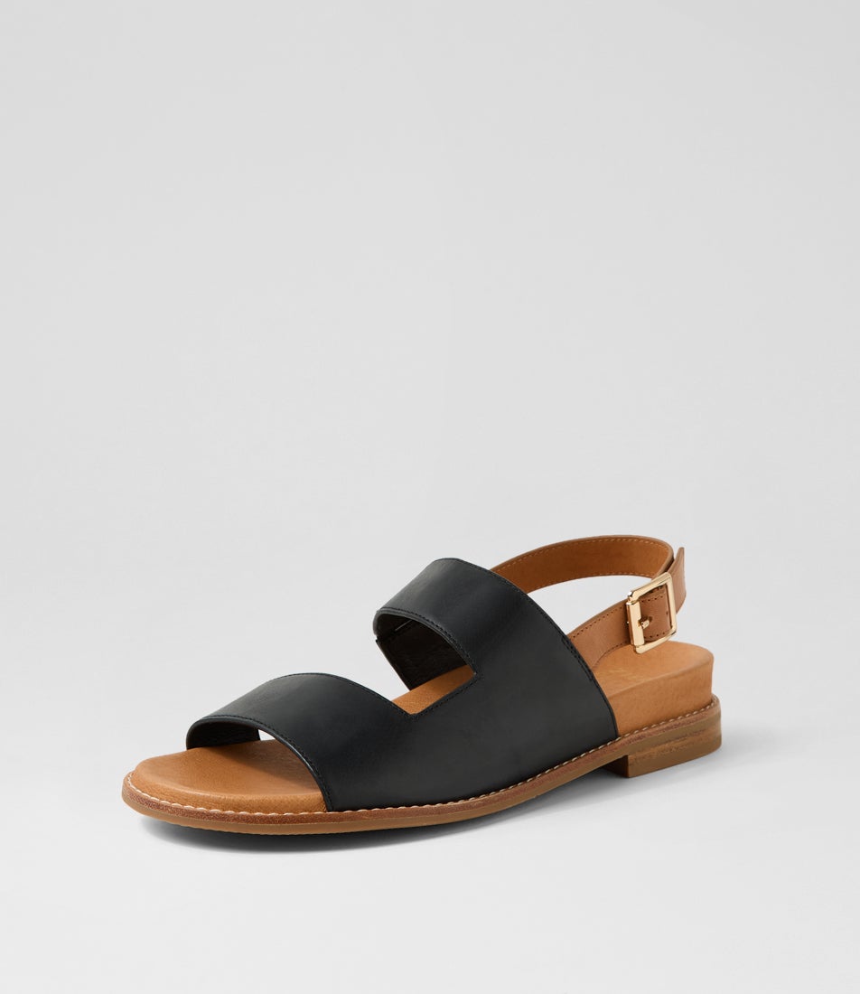 Junro W Black Tan Leather Sandals