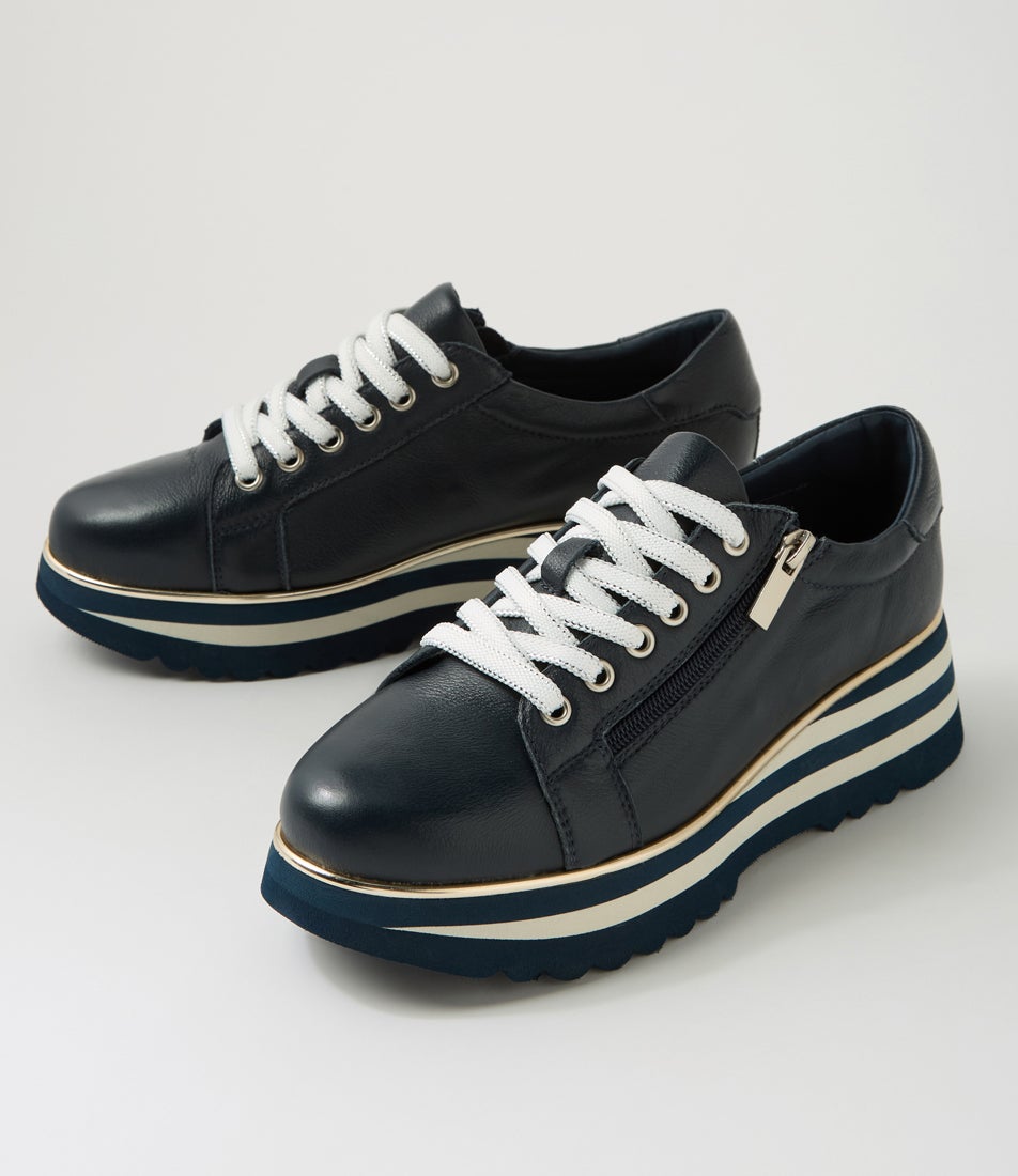 Eammes Navy Leather Lace Up Flats