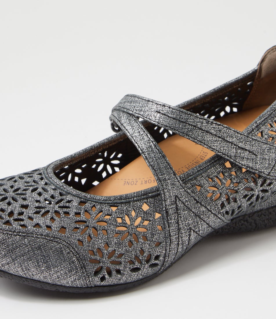 Xoddie W Black Pewter Print Leather Flat Shoes