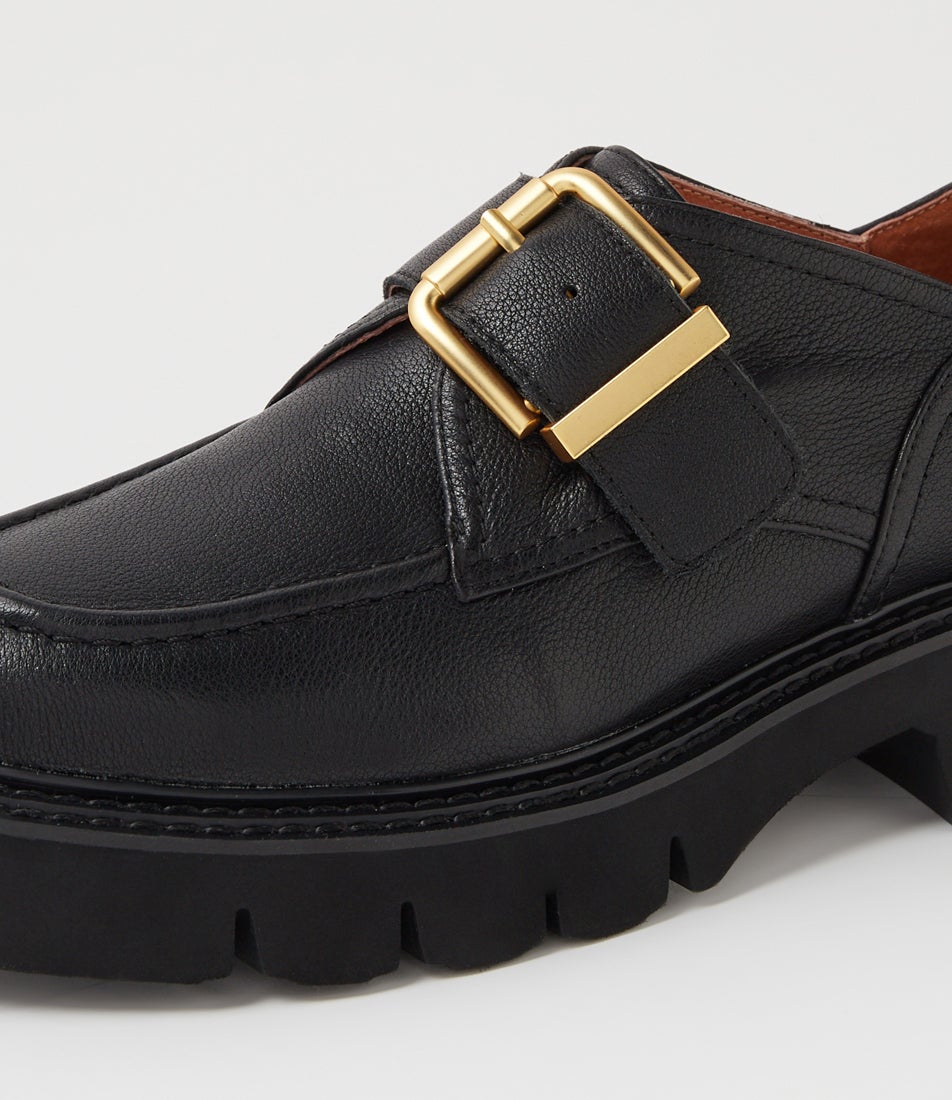 Kivia Black Leather Loafers
