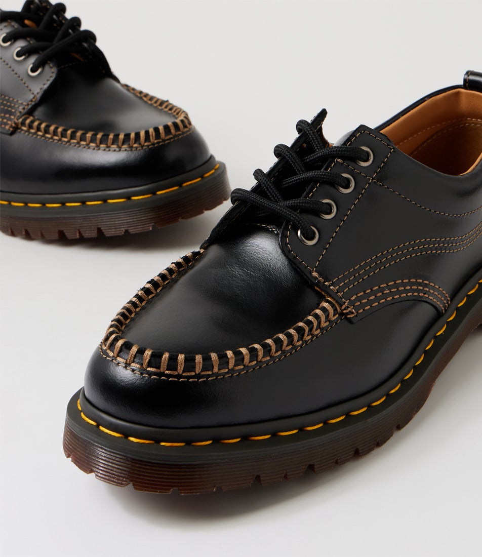 Lowell M Black Leather Lace Up Flats
