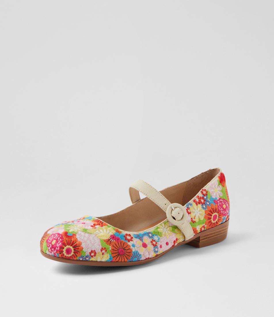 Delmas Flower Embroidery Multi Flat Shoes