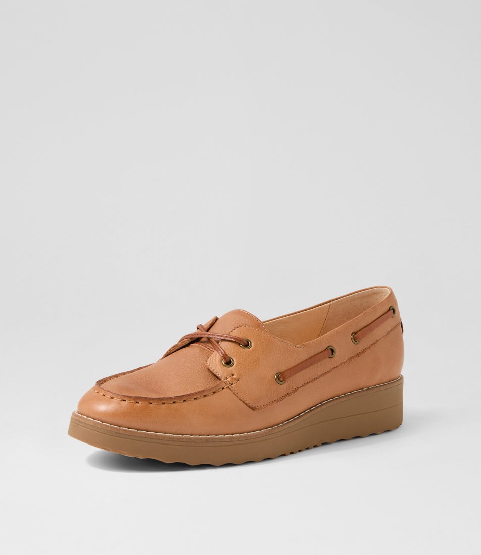 Okies Dark Tan Drambuie Leather Boat Shoes